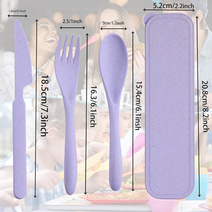 Wheat Straw Travel Cutlery Set Portable Knife Fork Spoon with Storage Case | Reusable wheat straw travel utensils with case, BPA-free tableware for adults office school picnic daily use