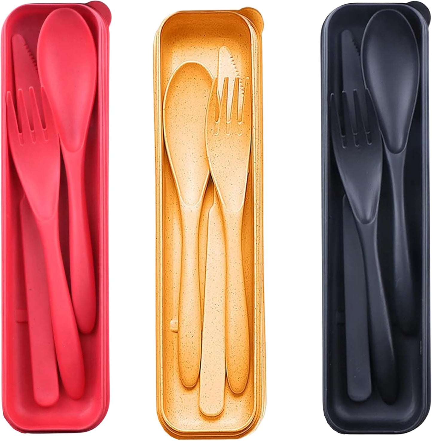 Wheat Straw Travel Cutlery Set Portable Knife Fork Spoon with Storage Case | Reusable wheat straw travel utensils with case, BPA-free tableware for adults office school picnic daily use