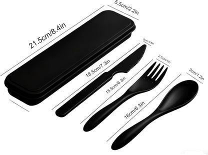 Wheat Straw Travel Cutlery Set Portable Knife Fork Spoon with Storage Case | Reusable wheat straw travel utensils with case, BPA-free tableware for adults office school picnic daily use
