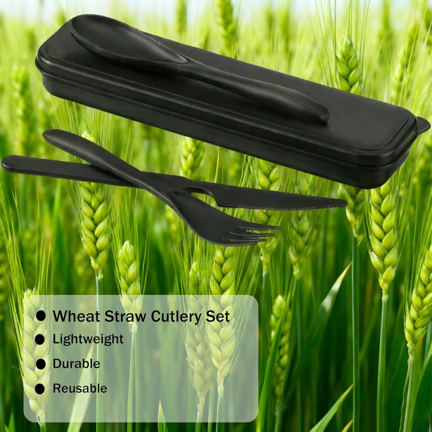 Wheat Straw Travel Cutlery Set Portable Knife Fork Spoon with Storage Case | Reusable wheat straw travel utensils with case, BPA-free tableware for adults office school picnic daily use