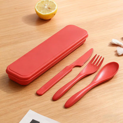 Wheat Straw Travel Cutlery Set Portable Knife Fork Spoon with Storage Case | Reusable wheat straw travel utensils with case, BPA-free tableware for adults office school picnic daily use