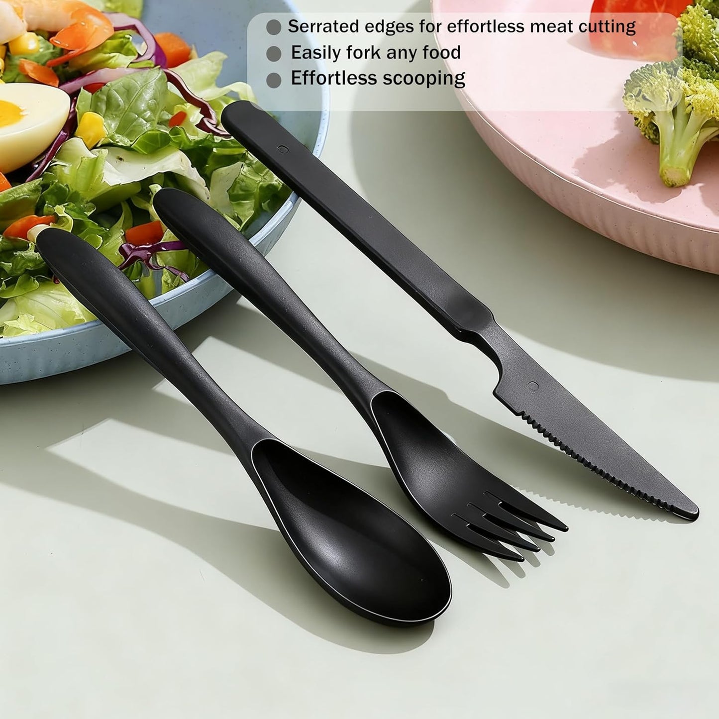 Wheat Straw Travel Cutlery Set Portable Knife Fork Spoon with Storage Case | Reusable wheat straw travel utensils with case, BPA-free tableware for adults office school picnic daily use