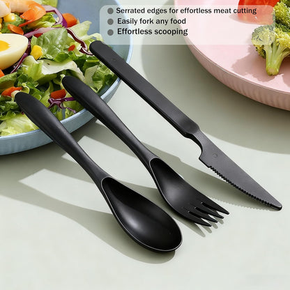 Wheat Straw Travel Cutlery Set Portable Knife Fork Spoon with Storage Case | Reusable wheat straw travel utensils with case, BPA-free tableware for adults office school picnic daily use