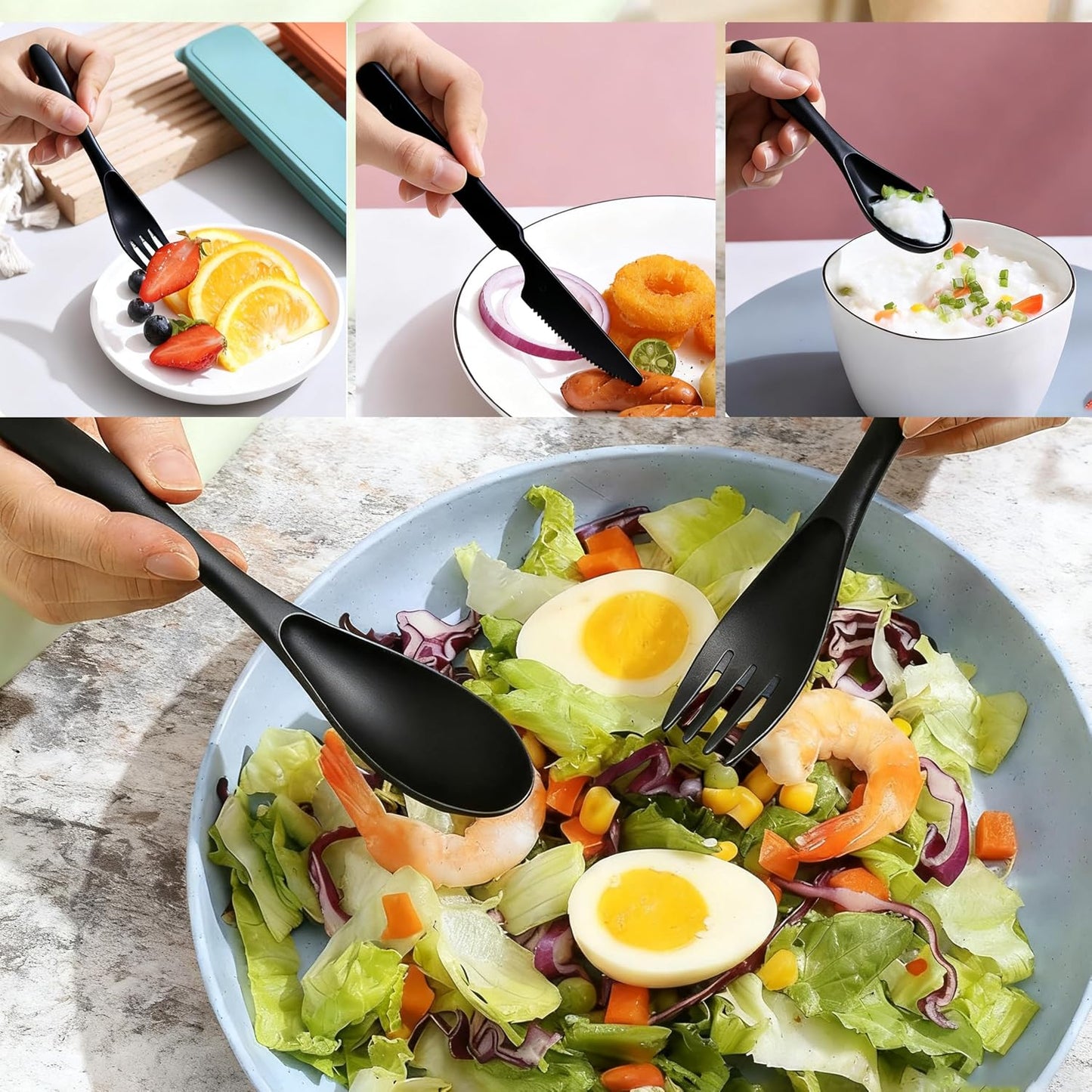 Wheat Straw Travel Cutlery Set Portable Knife Fork Spoon with Storage Case | Reusable wheat straw travel utensils with case, BPA-free tableware for adults office school picnic daily use