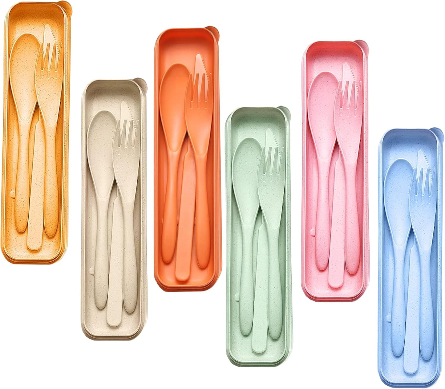 Wheat Straw Travel Cutlery Set Portable Knife Fork Spoon with Storage Case | Reusable wheat straw travel utensils with case, BPA-free tableware for adults office school picnic daily use