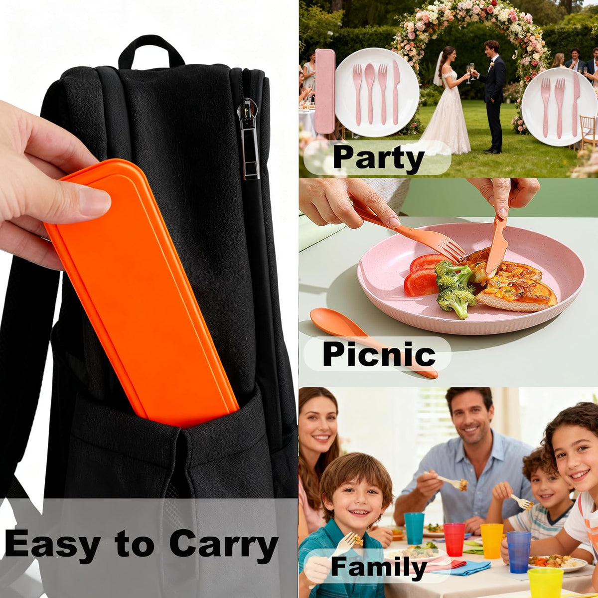 Wheat Straw Travel Cutlery Set Portable Knife Fork Spoon with Storage Case | Reusable wheat straw travel utensils with case, BPA-free tableware for adults office school picnic daily use