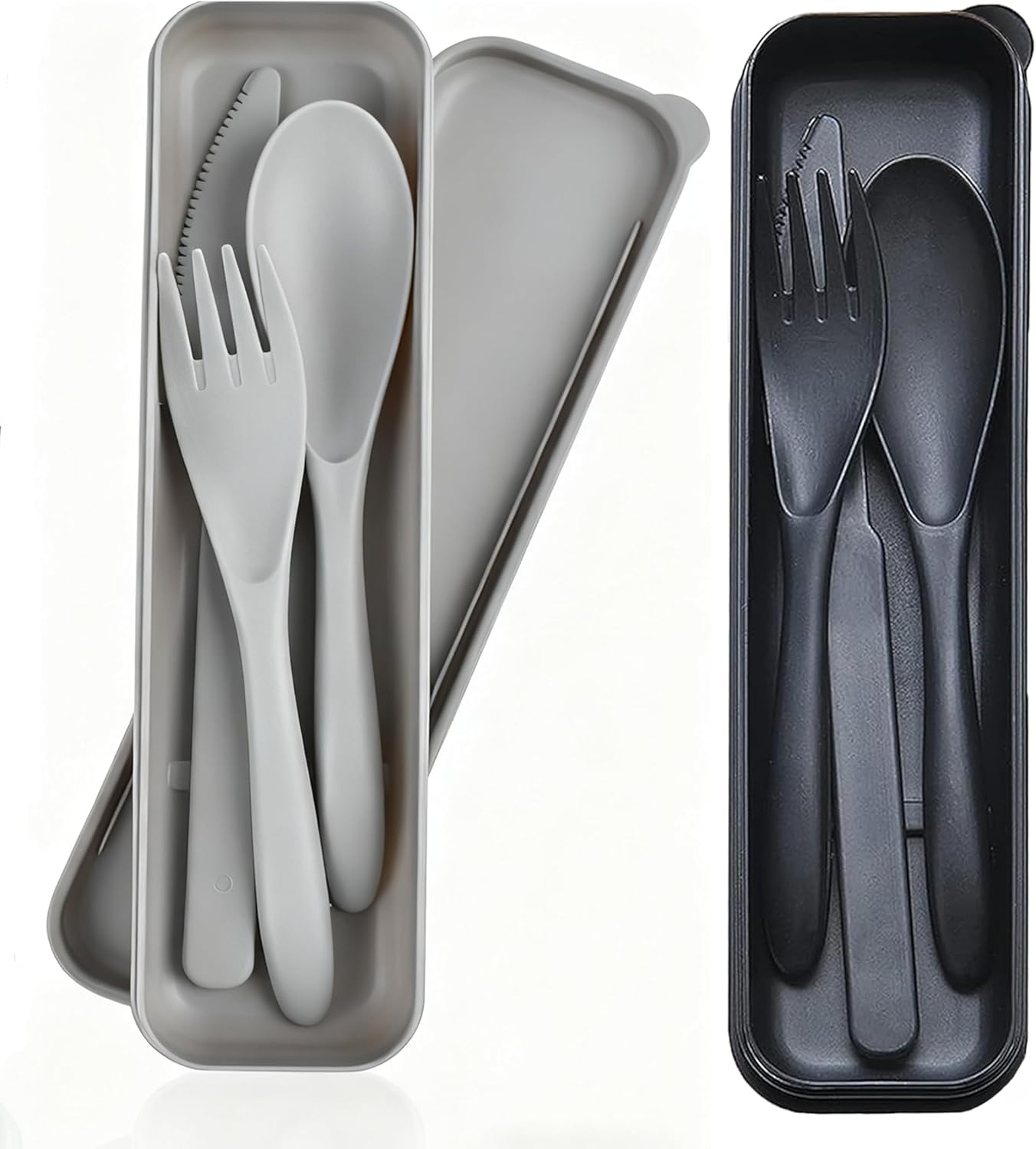 Wheat Straw Travel Cutlery Set Portable Knife Fork Spoon with Storage Case | Reusable wheat straw travel utensils with case, BPA-free tableware for adults office school picnic daily use