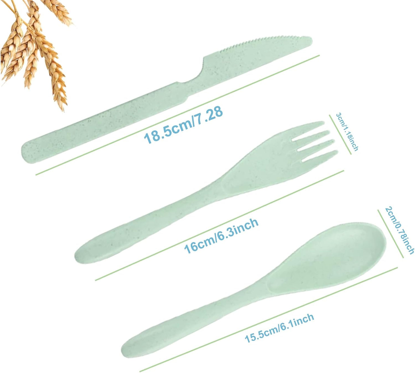 Wheat Straw Travel Cutlery Set Portable Knife Fork Spoon with Storage Case | Reusable wheat straw travel utensils with case, BPA-free tableware for adults office school picnic daily use