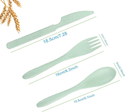 Wheat Straw Travel Cutlery Set Portable Knife Fork Spoon with Storage Case | Reusable wheat straw travel utensils with case, BPA-free tableware for adults office school picnic daily use