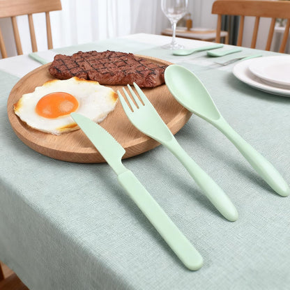 Wheat Straw Travel Cutlery Set Portable Knife Fork Spoon with Storage Case | Reusable wheat straw travel utensils with case, BPA-free tableware for adults office school picnic daily use