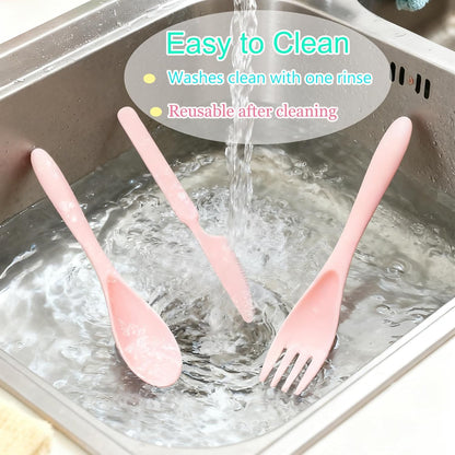 Wheat Straw Travel Cutlery Set Portable Knife Fork Spoon with Storage Case | Reusable wheat straw travel utensils with case, BPA-free tableware for adults office school picnic daily use