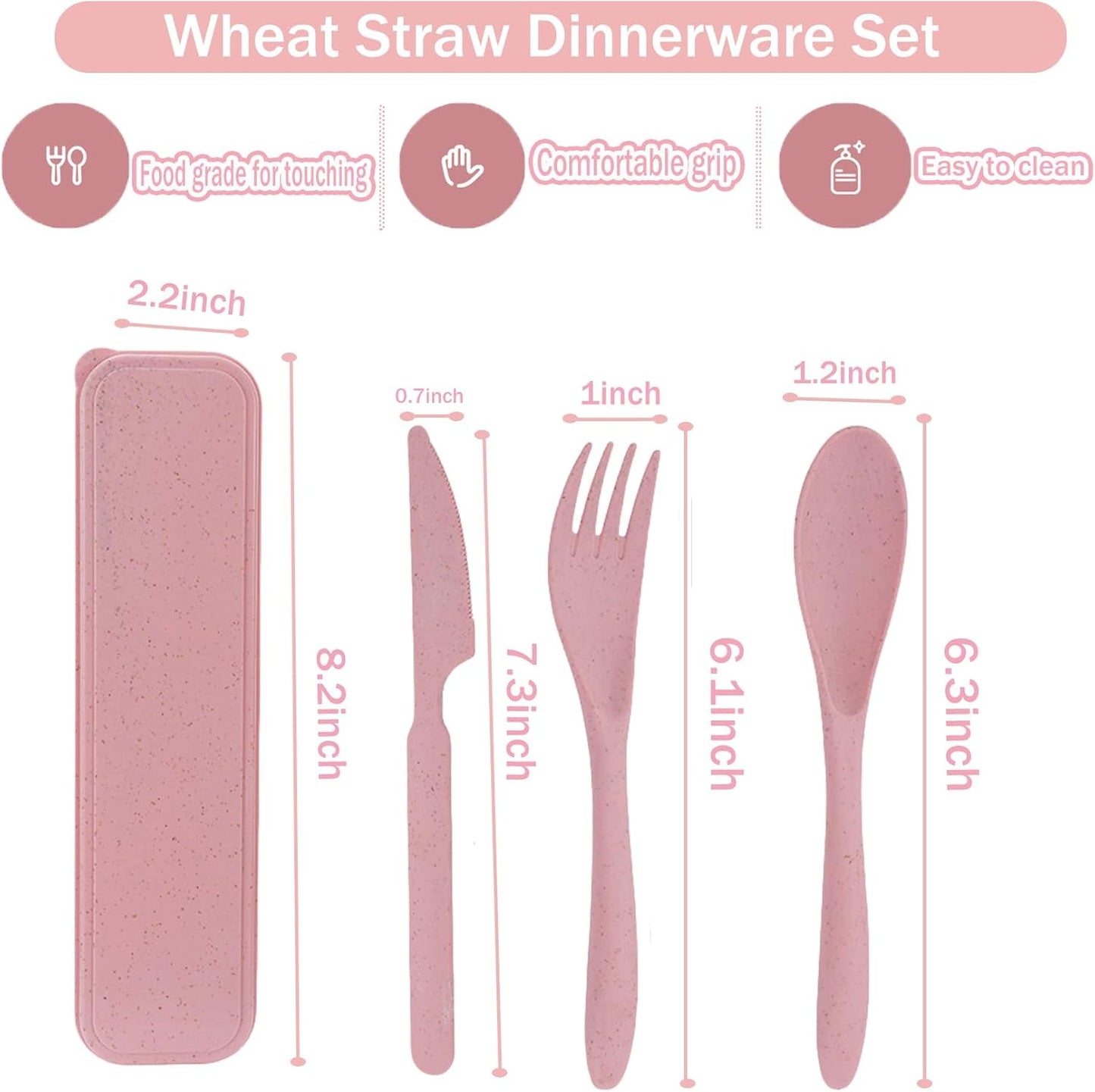 Wheat Straw Travel Cutlery Set Portable Knife Fork Spoon with Storage Case | Reusable wheat straw travel utensils with case, BPA-free tableware for adults office school picnic daily use