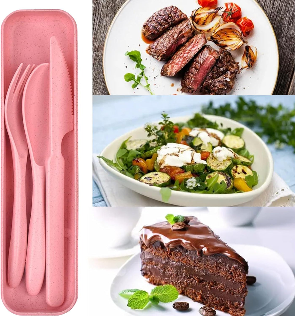 Wheat Straw Travel Cutlery Set Portable Knife Fork Spoon with Storage Case | Reusable wheat straw travel utensils with case, BPA-free tableware for adults office school picnic daily use