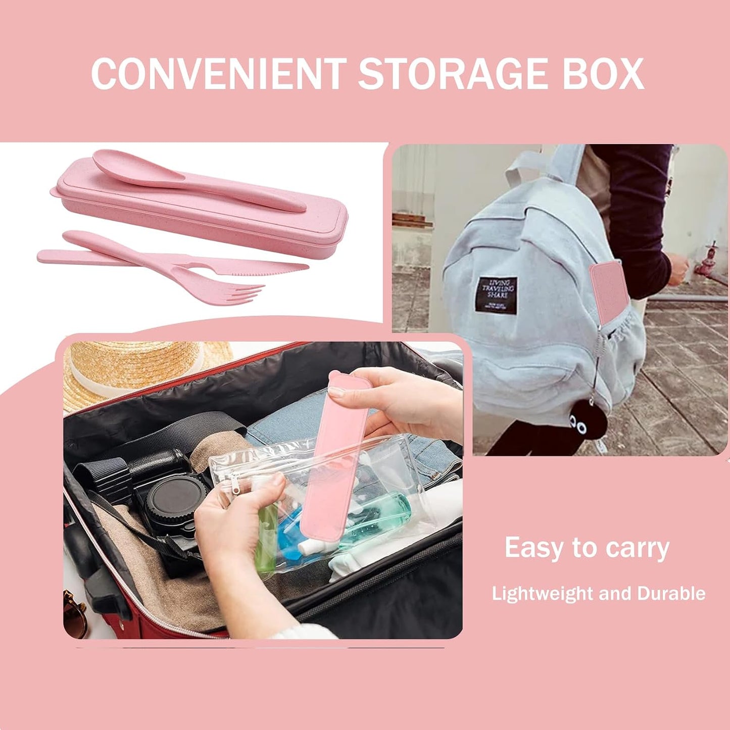 Wheat Straw Travel Cutlery Set Portable Knife Fork Spoon with Storage Case | Reusable wheat straw travel utensils with case, BPA-free tableware for adults office school picnic daily use