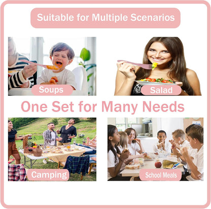 Wheat Straw Travel Cutlery Set Portable Knife Fork Spoon with Storage Case | Reusable wheat straw travel utensils with case, BPA-free tableware for adults office school picnic daily use