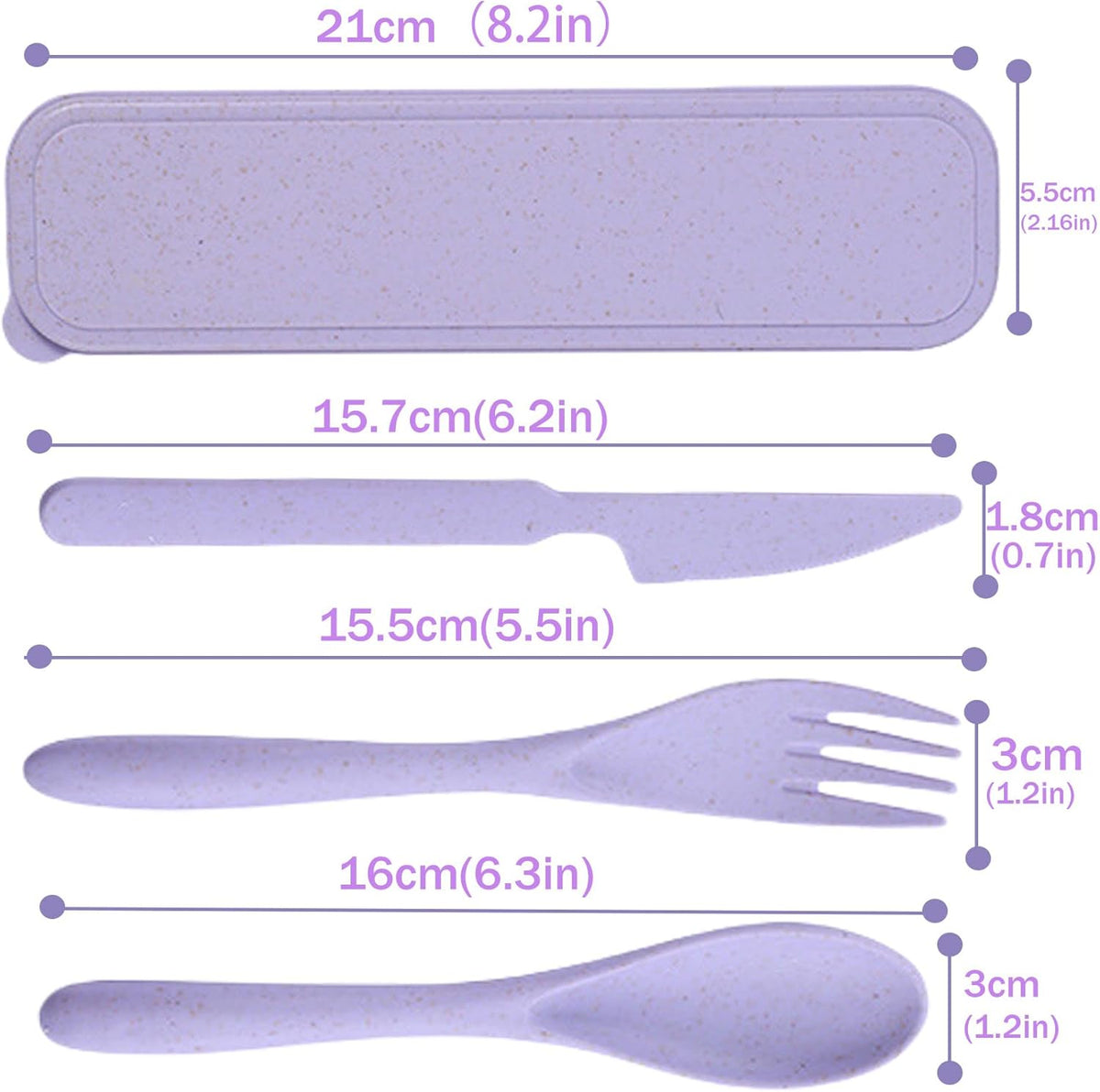 Wheat Straw Travel Cutlery Set Portable Knife Fork Spoon with Storage Case | Reusable wheat straw travel utensils with case, BPA-free tableware for adults office school picnic daily use