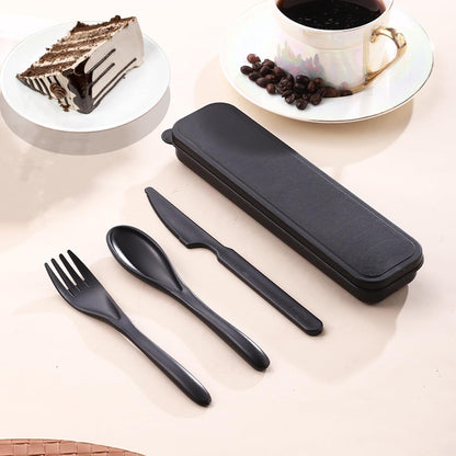 Wheat Straw Travel Cutlery Set Portable Knife Fork Spoon with Storage Case | Reusable wheat straw travel utensils with case, BPA-free tableware for adults office school picnic daily use