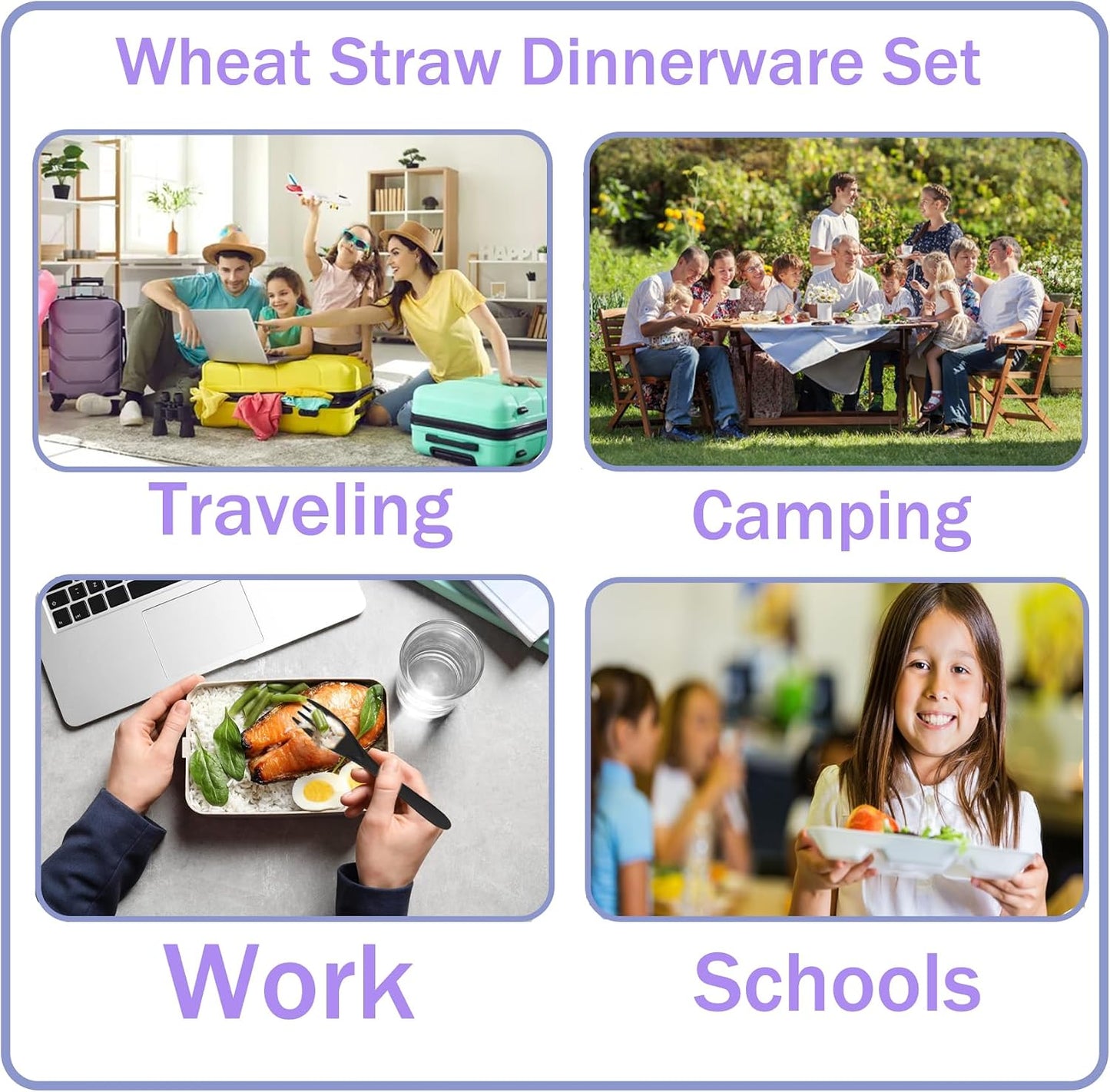 Wheat Straw Travel Cutlery Set Portable Knife Fork Spoon with Storage Case | Reusable wheat straw travel utensils with case, BPA-free tableware for adults office school picnic daily use