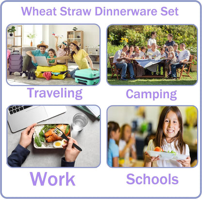 Wheat Straw Travel Cutlery Set Portable Knife Fork Spoon with Storage Case | Reusable wheat straw travel utensils with case, BPA-free tableware for adults office school picnic daily use