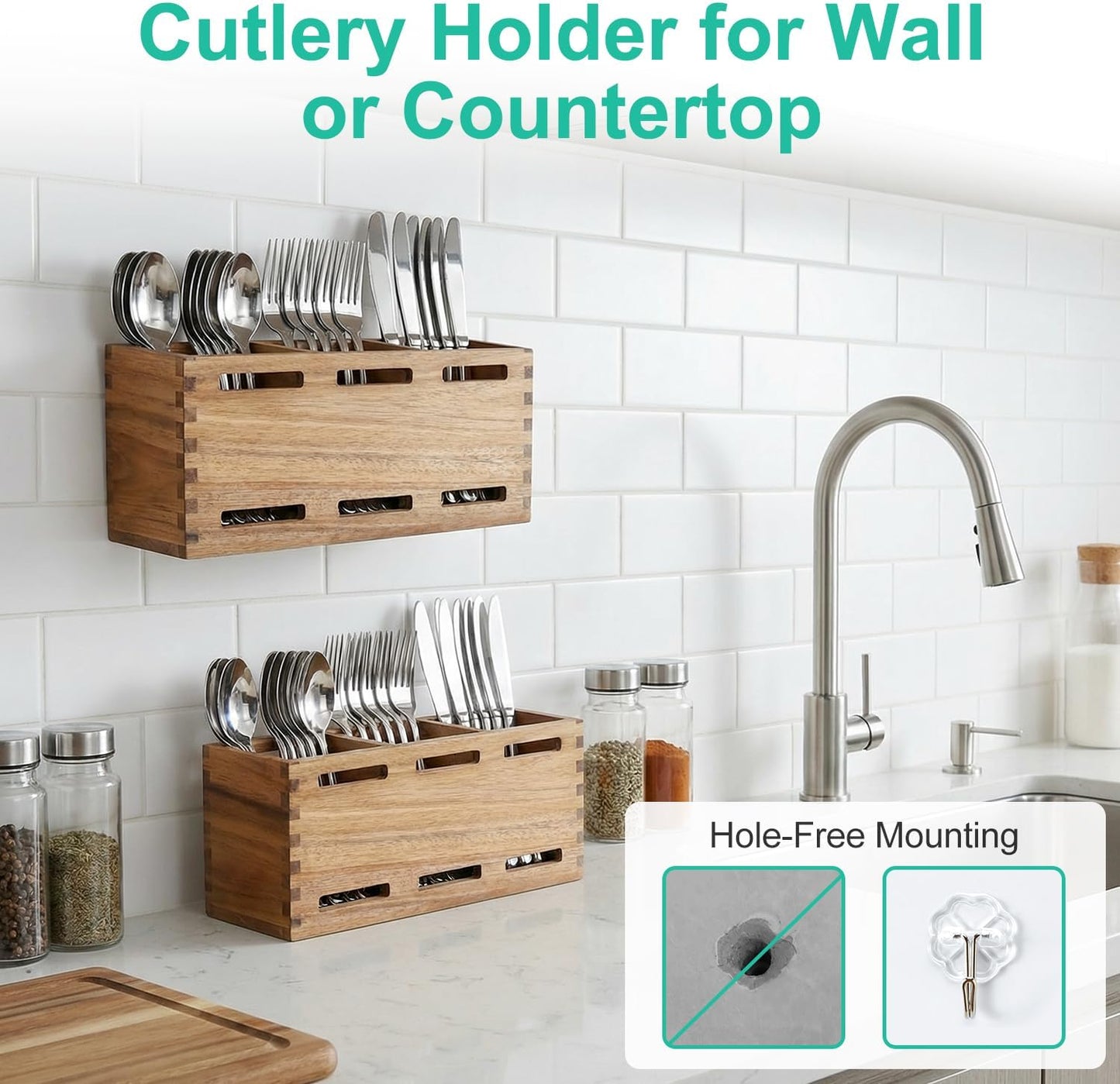 Silverware Caddy Organizer Counter Acacia Wood Cutlery Utensil Holder Party | Wooden Flatware Utensil Caddy Fork Spoon Storage Organizer Table Countertop Silverware Holder Basket Farmhouse Kitchen Decor