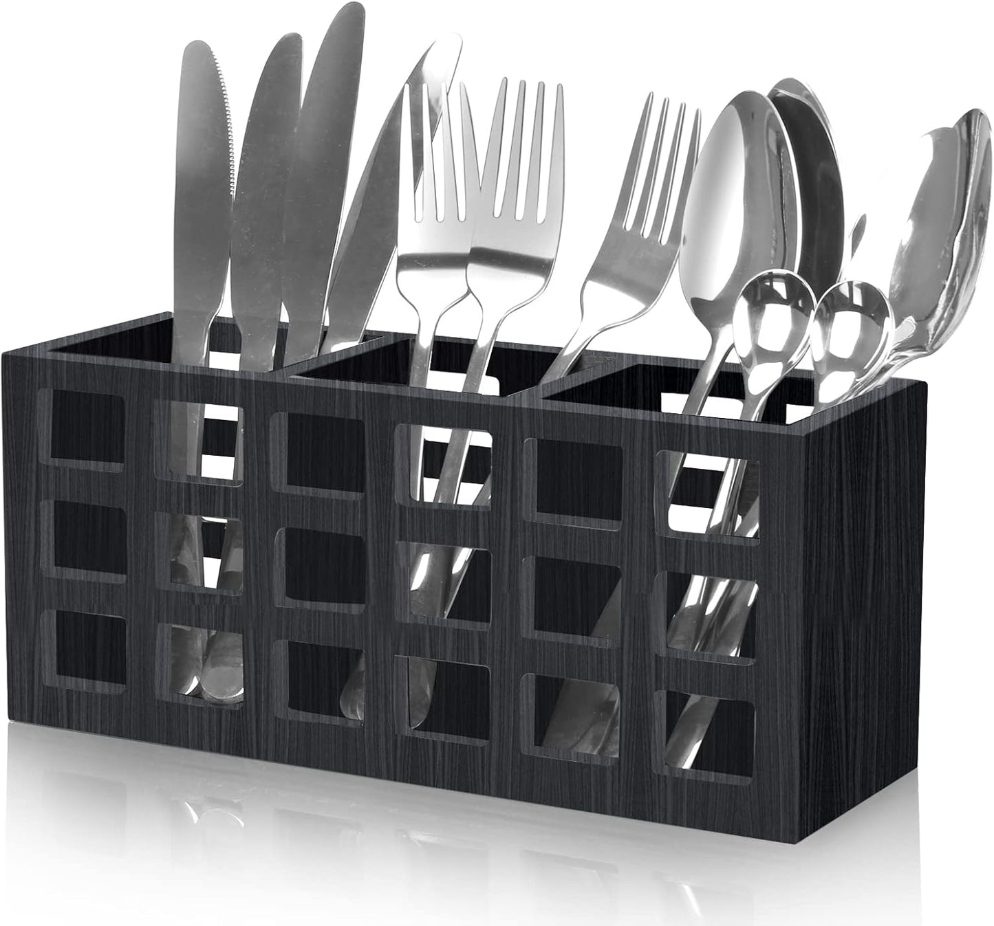 Silverware Caddy Organizer Counter Acacia Wood Cutlery Utensil Holder Party | Wooden Flatware Utensil Caddy Fork Spoon Storage Organizer Table Countertop Silverware Holder Basket Farmhouse Kitchen Decor