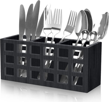 Silverware Caddy Organizer Counter Acacia Wood Cutlery Utensil Holder Party | Wooden Flatware Utensil Caddy Fork Spoon Storage Organizer Table Countertop Silverware Holder Basket Farmhouse Kitchen Decor
