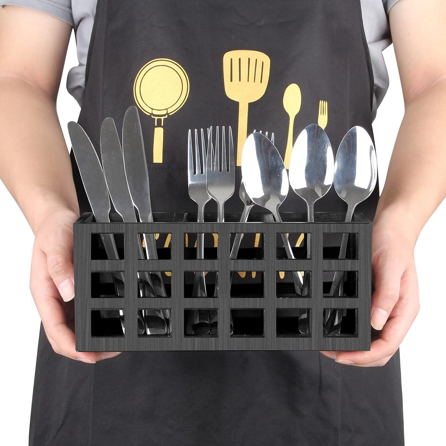 Silverware Caddy Organizer Counter Acacia Wood Cutlery Utensil Holder Party | Wooden Flatware Utensil Caddy Fork Spoon Storage Organizer Table Countertop Silverware Holder Basket Farmhouse Kitchen Decor