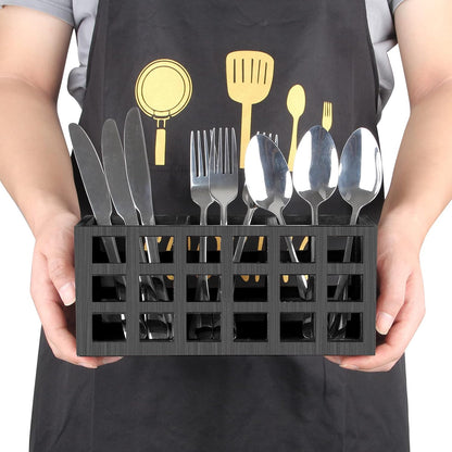 Silverware Caddy Organizer Counter Acacia Wood Cutlery Utensil Holder Party | Wooden Flatware Utensil Caddy Fork Spoon Storage Organizer Table Countertop Silverware Holder Basket Farmhouse Kitchen Decor