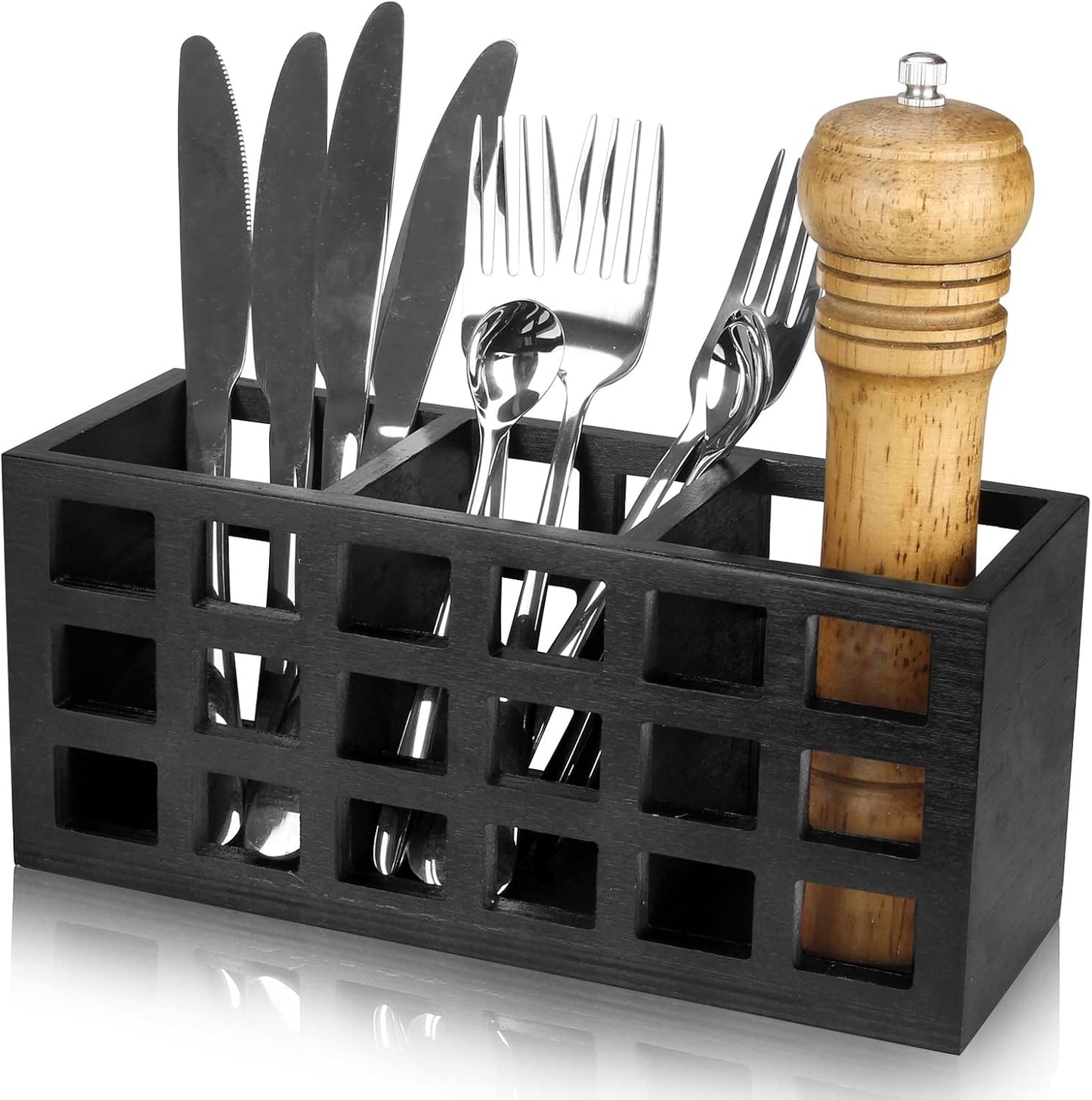 Silverware Caddy Organizer Counter Acacia Wood Cutlery Utensil Holder Party | Wooden Flatware Utensil Caddy Fork Spoon Storage Organizer Table Countertop Silverware Holder Basket Farmhouse Kitchen Decor