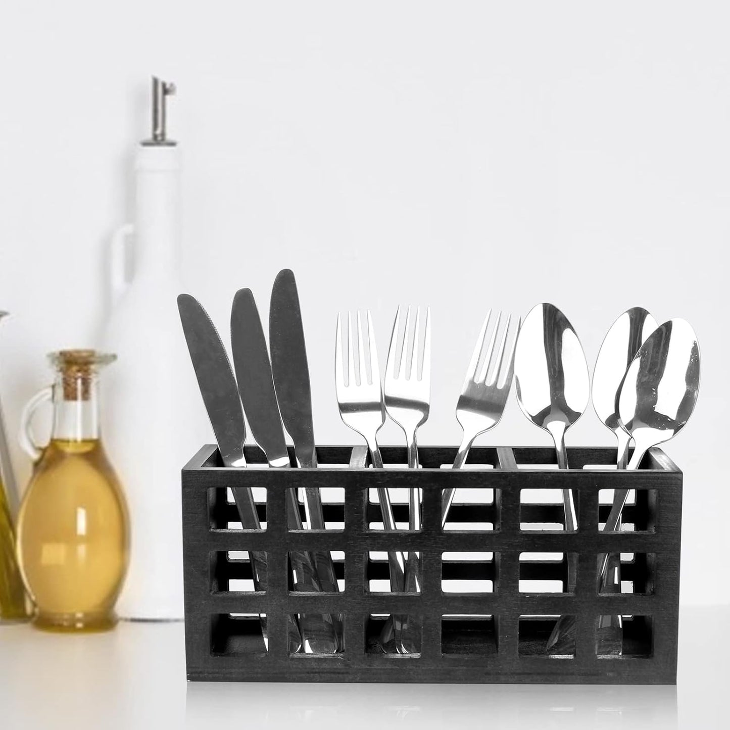 Silverware Caddy Organizer Counter Acacia Wood Cutlery Utensil Holder Party | Wooden Flatware Utensil Caddy Fork Spoon Storage Organizer Table Countertop Silverware Holder Basket Farmhouse Kitchen Decor