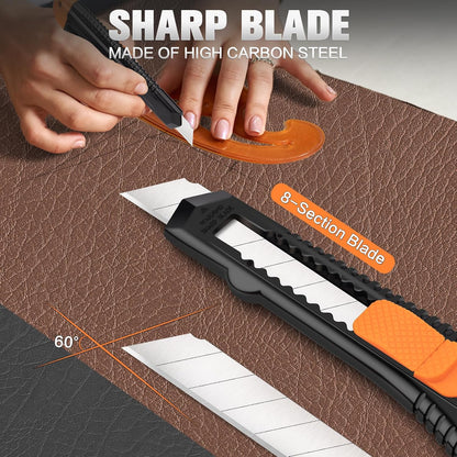 4 Pack Box Cutter Retractable, 18mm Utility Knife, Razor Knife | Snap-off blade box cutters for paper, plastic, cardboard, vinyl and leather, exacto knife for home, office, heavy-duty use