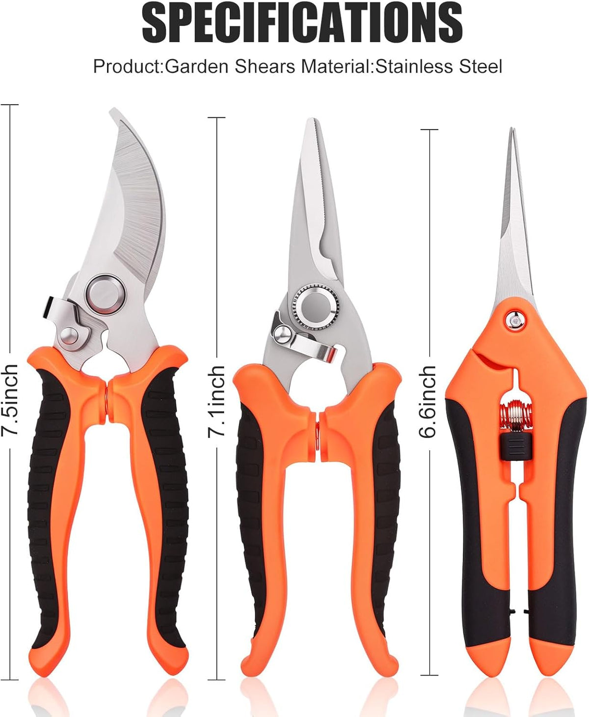 3 Pcs Garden Pruning Shears, Stainless Steel Gardening Scissors