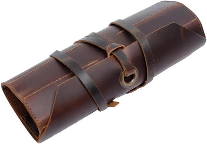 Leather Tool Roll Pouch 10 Slots - Tool Portable Carry On Pouch, Workshop Storage, Woodworking Tools Organizer Full Grain Leather