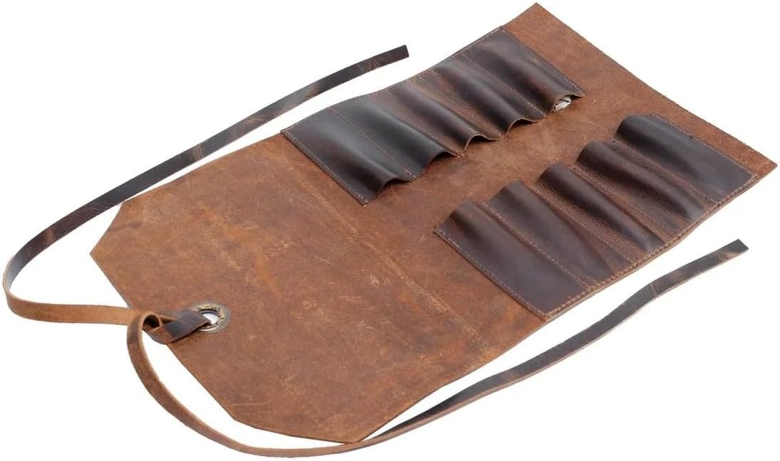 Leather Tool Roll Pouch 10 Slots - Tool Portable Carry On Pouch, Workshop Storage, Woodworking Tools Organizer Full Grain Leather