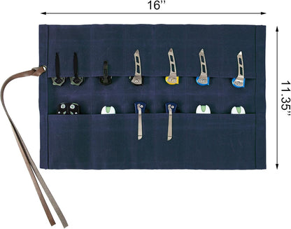 Knife Display Bag with 12 Slots Pocket Knives, Pocket knife Roll storage Organizer for Folding Knives Collection (Blue)