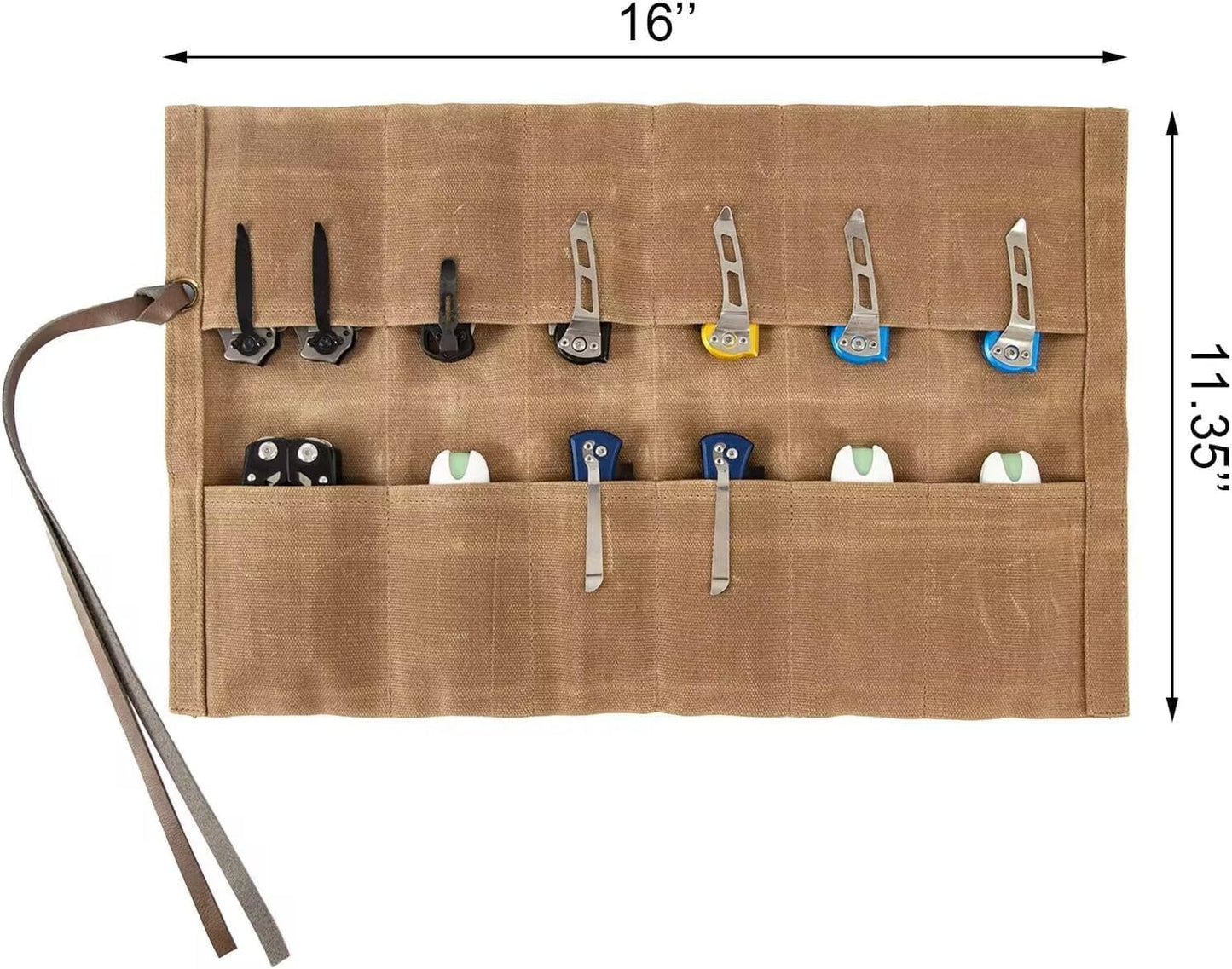 Knife Display Bag with 12 Slots Pocket Knives, Pocket knife Roll storage Organizer for Folding Knives Collection (Blue)