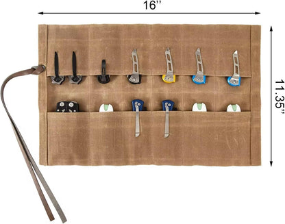 Knife Display Bag with 12 Slots Pocket Knives, Pocket knife Roll storage Organizer for Folding Knives Collection (Blue)