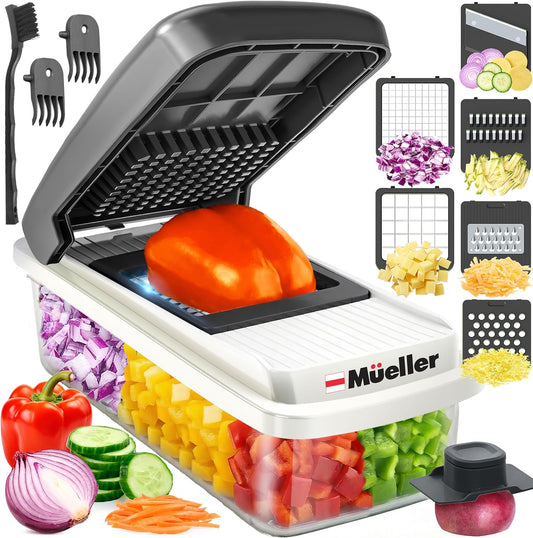 Vegetable Chopper Mandoline Slicer, Food Veggie Chopper | Cheese Grater, Onion Vegetable Cutter with Container, Dicer, Kitchen Gadgets & Essentials, White Sand/Grey