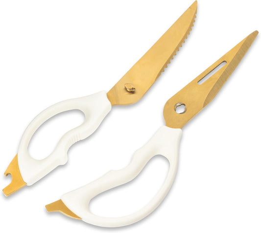 Multi Purpose Kitchen Shears - Gold/Ivory | Stainless Steel/Rubber, 9"L