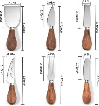 Exquisite 6-Piece Cheese Knives Set, Stainless Steel Cheese Knife Set Collection (Acacia Wood Handle)