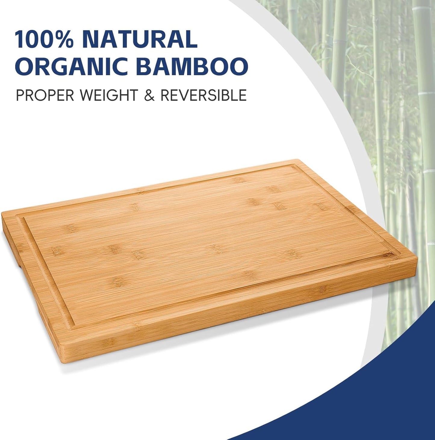 3-piece Bamboo Cutting Boards for Kitchen, Heavy Duty Bamboo Cutting Board with Juice Groove, Wood Cutting Board Set for Meat, Vegetables