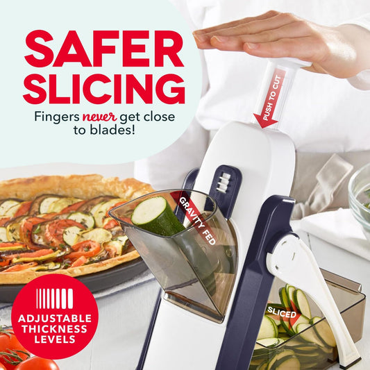 Safe Slice Mandoline for Vegetables, Meal Prep & More with 30+ Presets & Thickness Adjuster, Midnight Navy