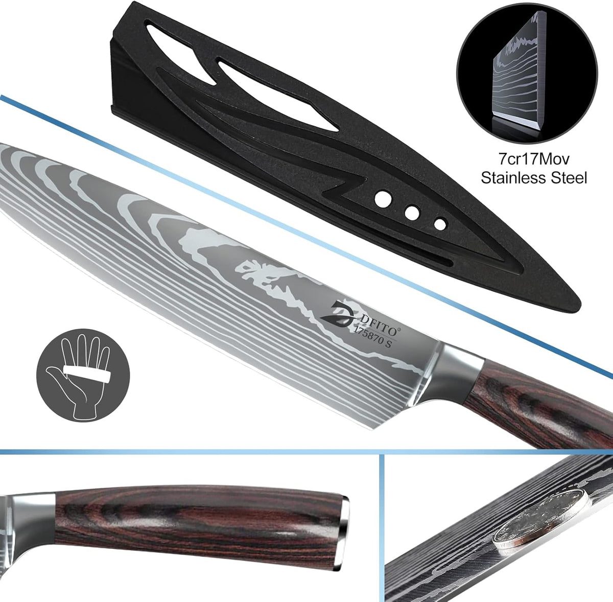 Chef Knife Sets with Roll Bag, 9 Pieces Professional Knife Set, High Carbon Stainless Steel Kitchen Chef Knife Set, Red Pakkawood Handle, Dishwasher Safe