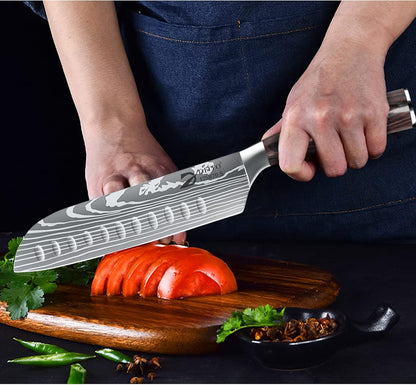 Chef Knife Sets with Roll Bag, 9 Pieces Professional Knife Set, High Carbon Stainless Steel Kitchen Chef Knife Set, Red Pakkawood Handle, Dishwasher Safe