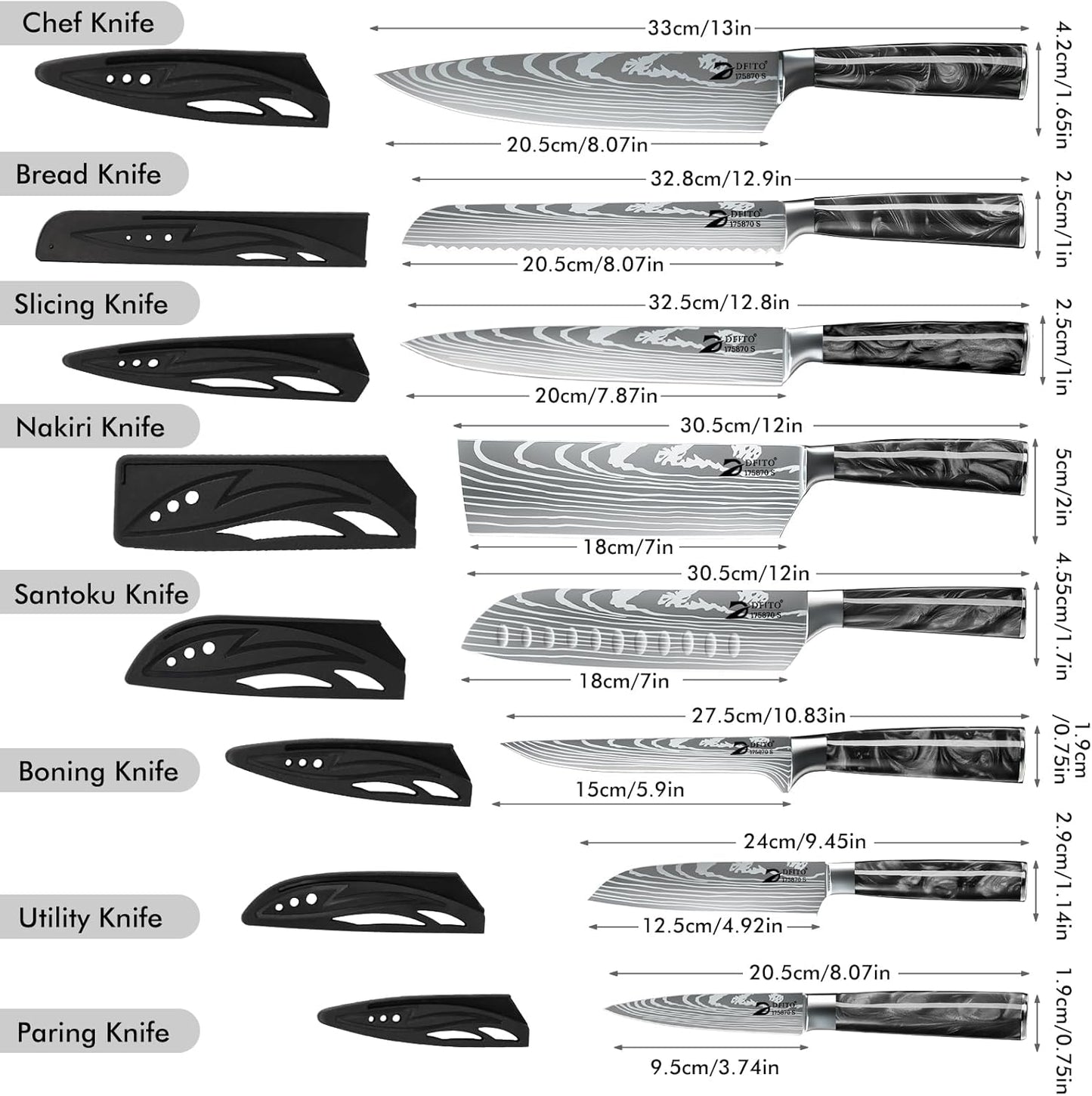 Chef Knife Sets with Roll Bag, 9 Pieces Professional Knife Set, High Carbon Stainless Steel Kitchen Chef Knife Set, Red Pakkawood Handle, Dishwasher Safe