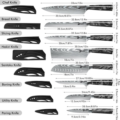 Chef Knife Sets with Roll Bag, 9 Pieces Professional Knife Set, High Carbon Stainless Steel Kitchen Chef Knife Set, Red Pakkawood Handle, Dishwasher Safe