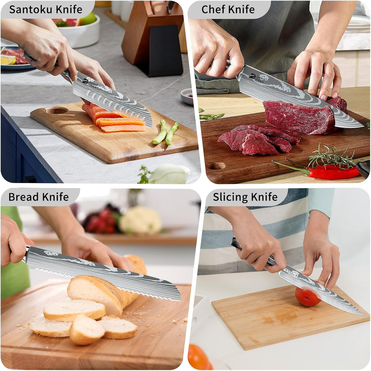 Chef Knife Sets with Roll Bag, 9 Pieces Professional Knife Set, High Carbon Stainless Steel Kitchen Chef Knife Set, Red Pakkawood Handle, Dishwasher Safe