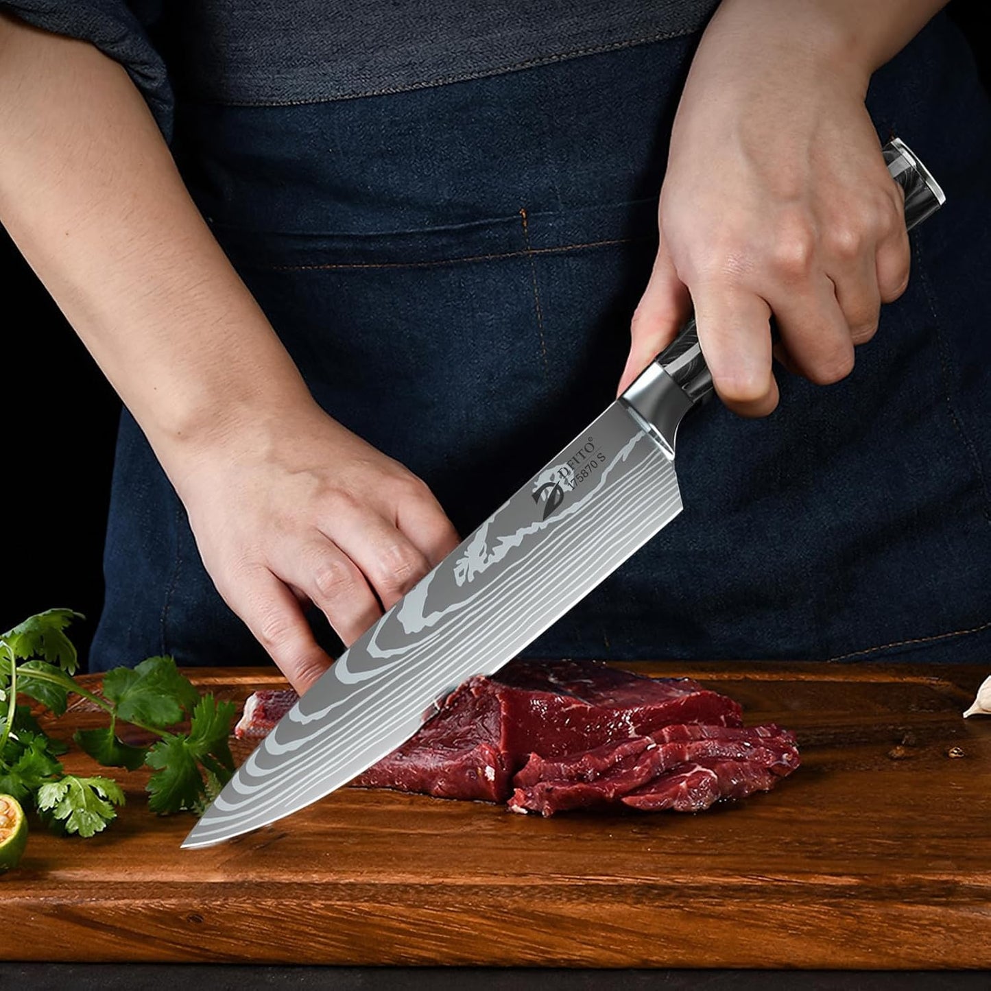 Chef Knife Sets with Roll Bag, 9 Pieces Professional Knife Set, High Carbon Stainless Steel Kitchen Chef Knife Set, Red Pakkawood Handle, Dishwasher Safe