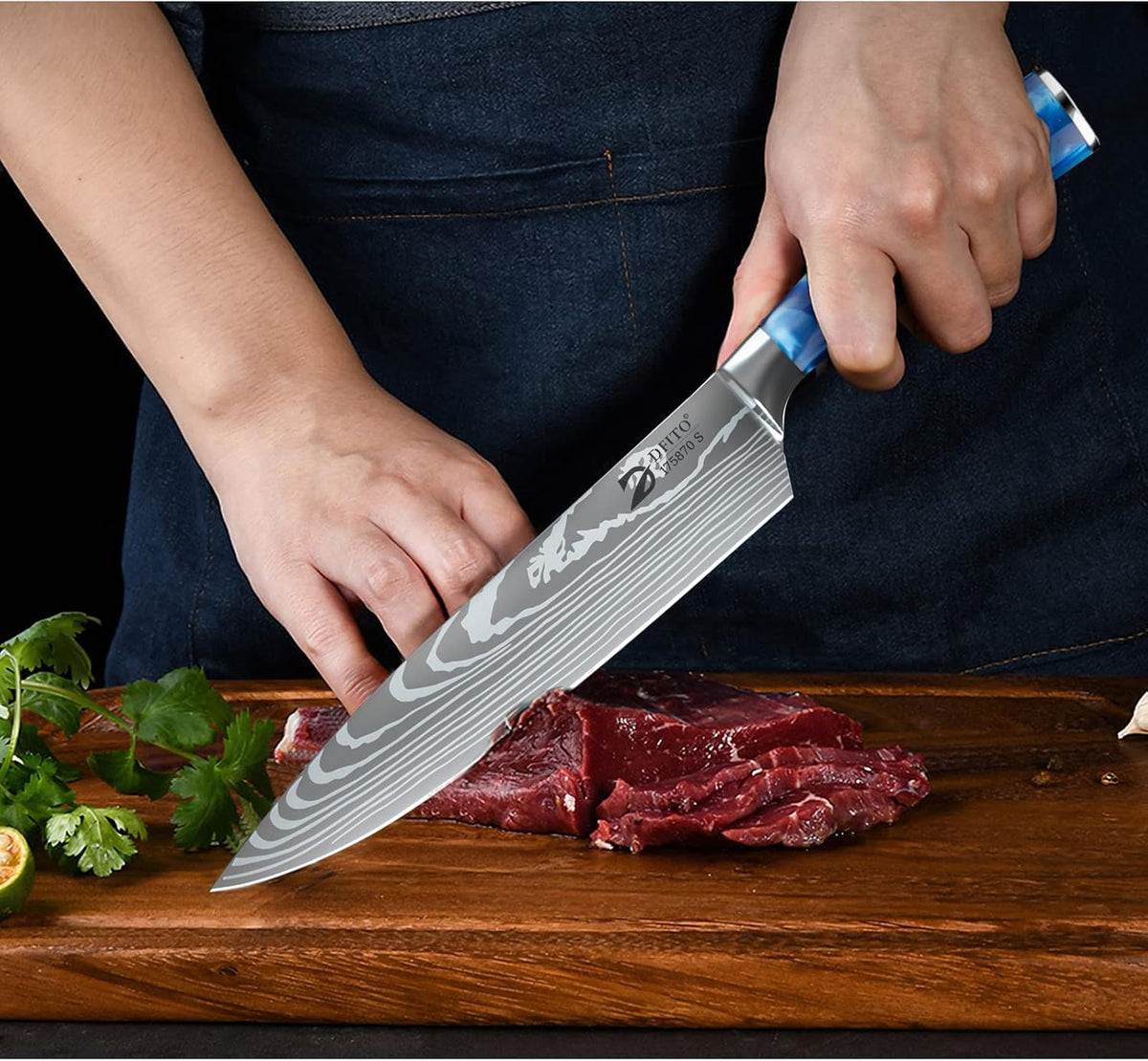 Chef Knife Sets with Roll Bag, 9 Pieces Professional Knife Set, High Carbon Stainless Steel Kitchen Chef Knife Set, Red Pakkawood Handle, Dishwasher Safe