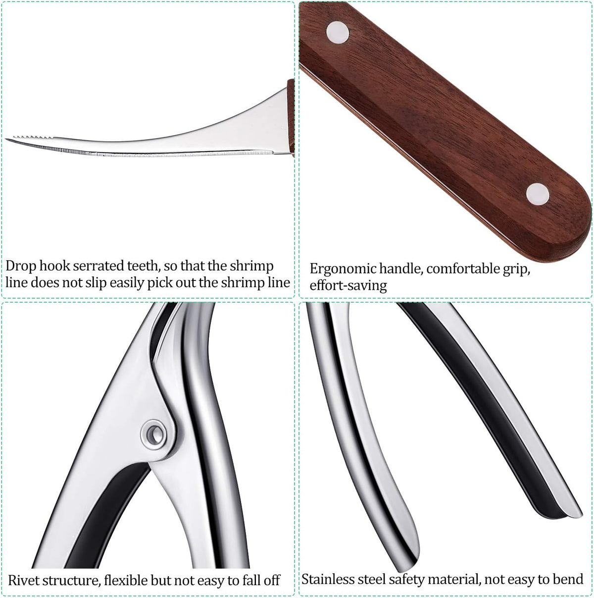 4pcs Shrimp Deveiner Tool Set, Stainless Steel Shrimp Peeler Portable Cleaner Knife Prawn Shell Peeler for Easy Deveining Cleaning Tool